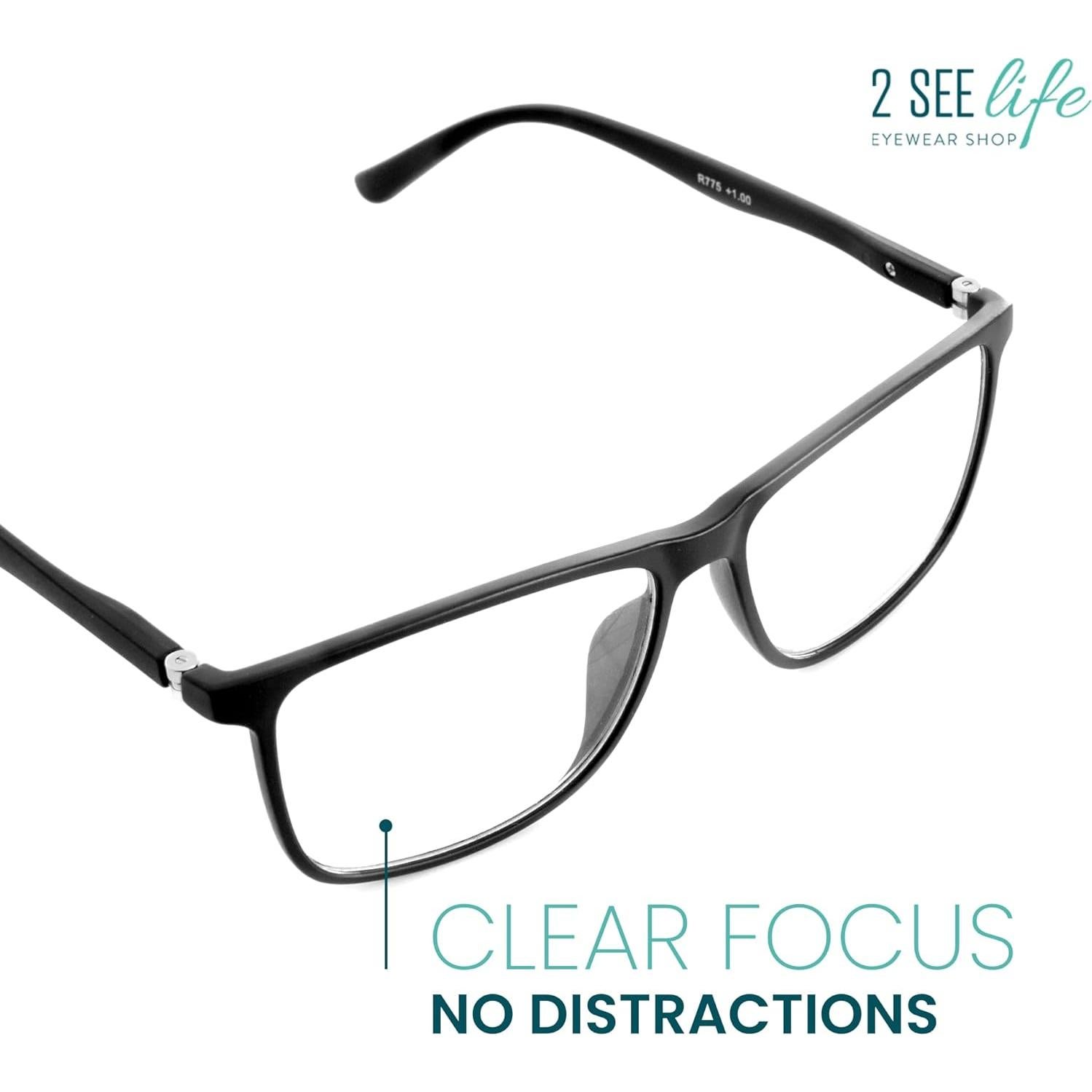 Gafas de lectura 2SeeLife grandes negras TR90 2.25x