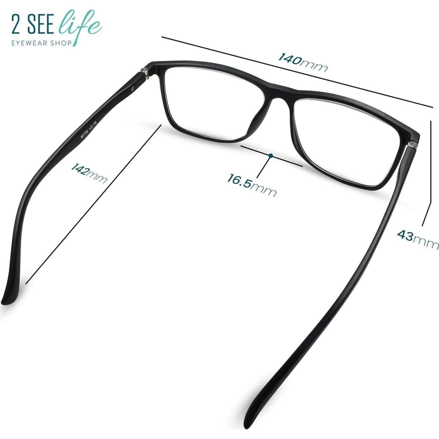 Gafas de lectura 2SeeLife grandes negras TR90 2.25x
