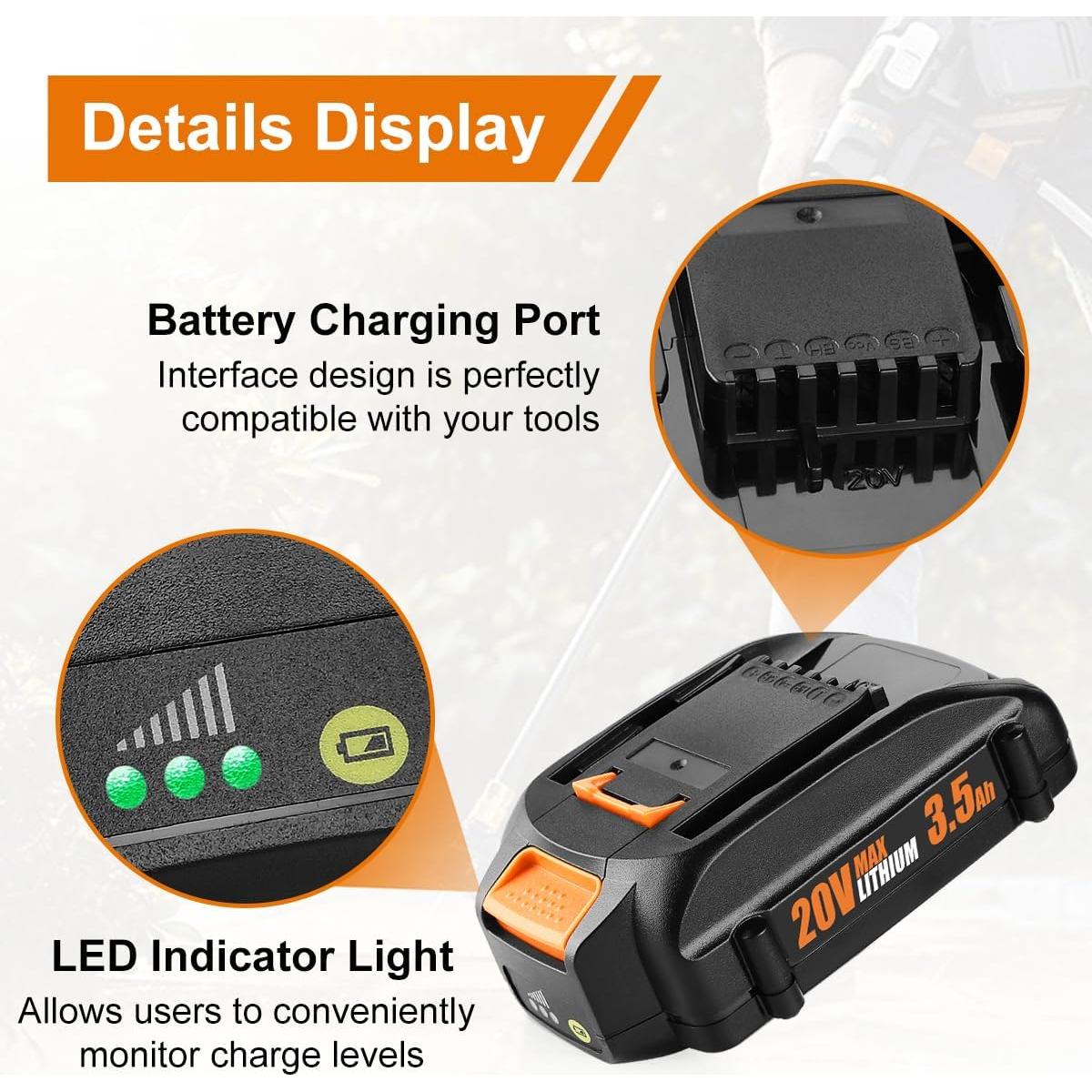 Batería de Reemplazo 20V 3500mAh Worx WA3525 - 2 Paquetes