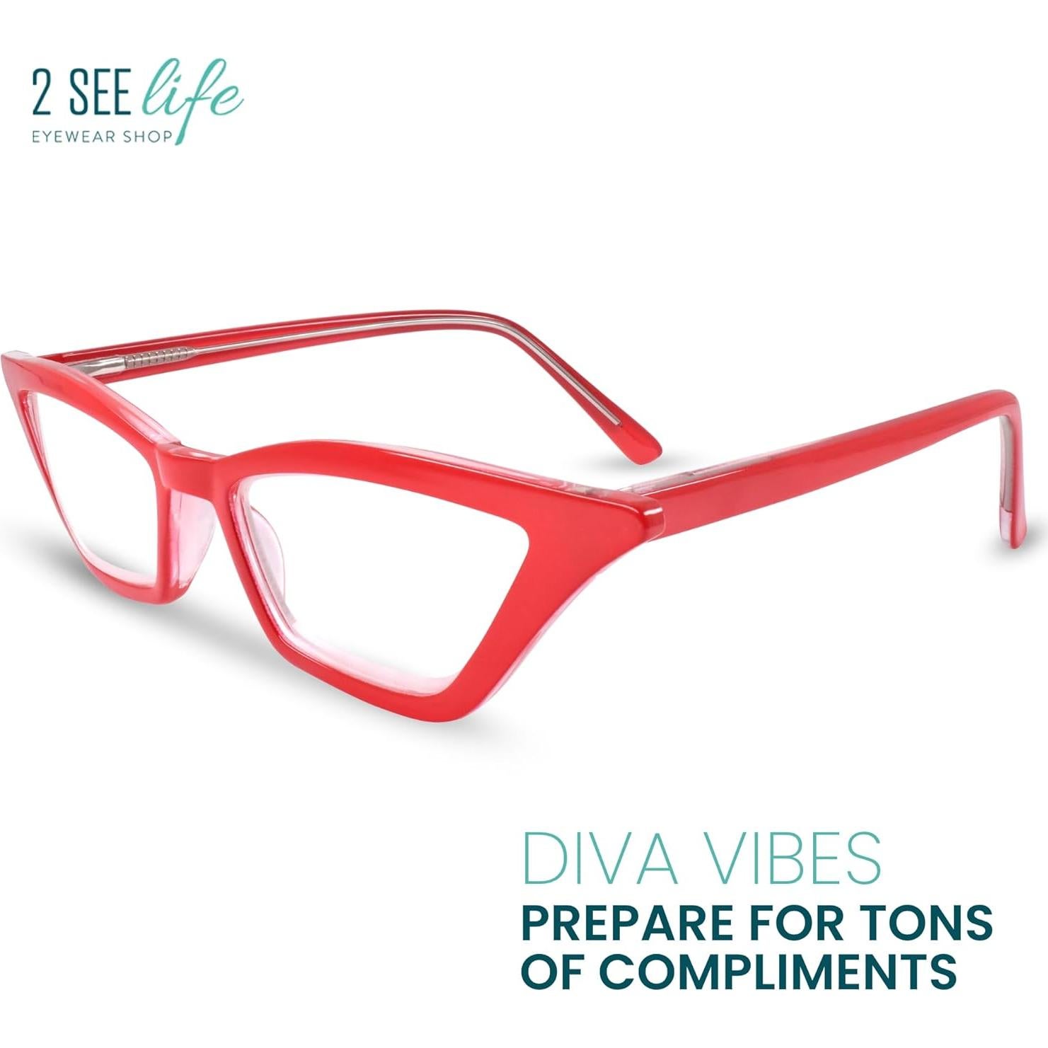 Gafas de Lectura Cat Eye 2SeeLife Rojas 3.5x Modernas