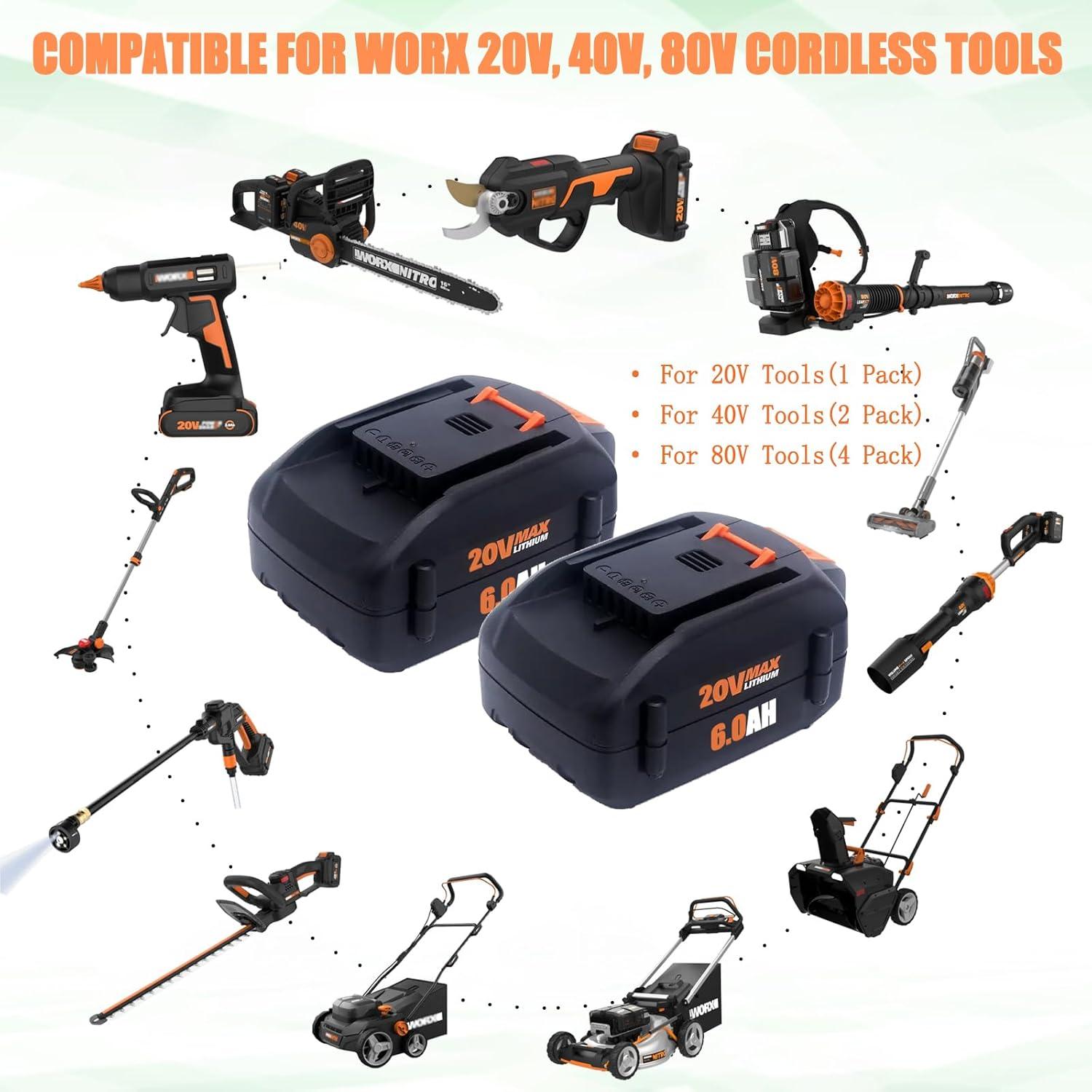 Paquete de 2 Baterías Li-ion 20V 6500mAh Compatible Worx