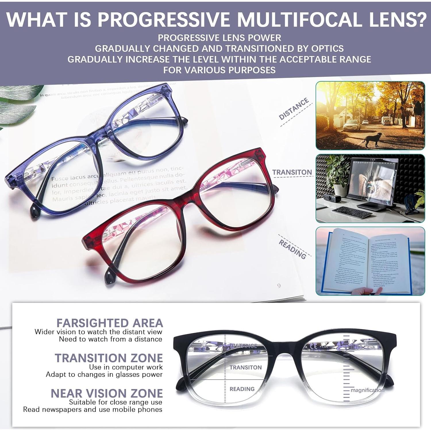 Gafas de Lectura Progresivas VIDEBLA 50mm Bloqueo Luz Azul