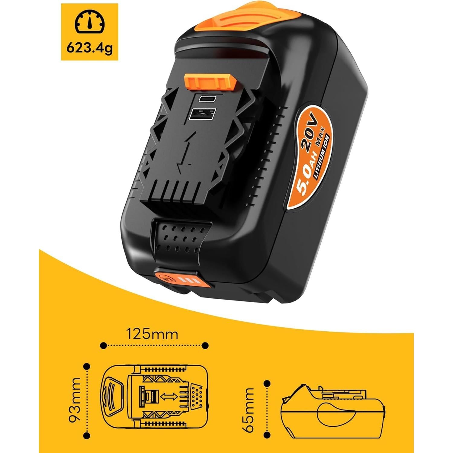 Batería de Litio Ion Dewalt 20V MAX 5.0 Ah 2-Pack USB-C