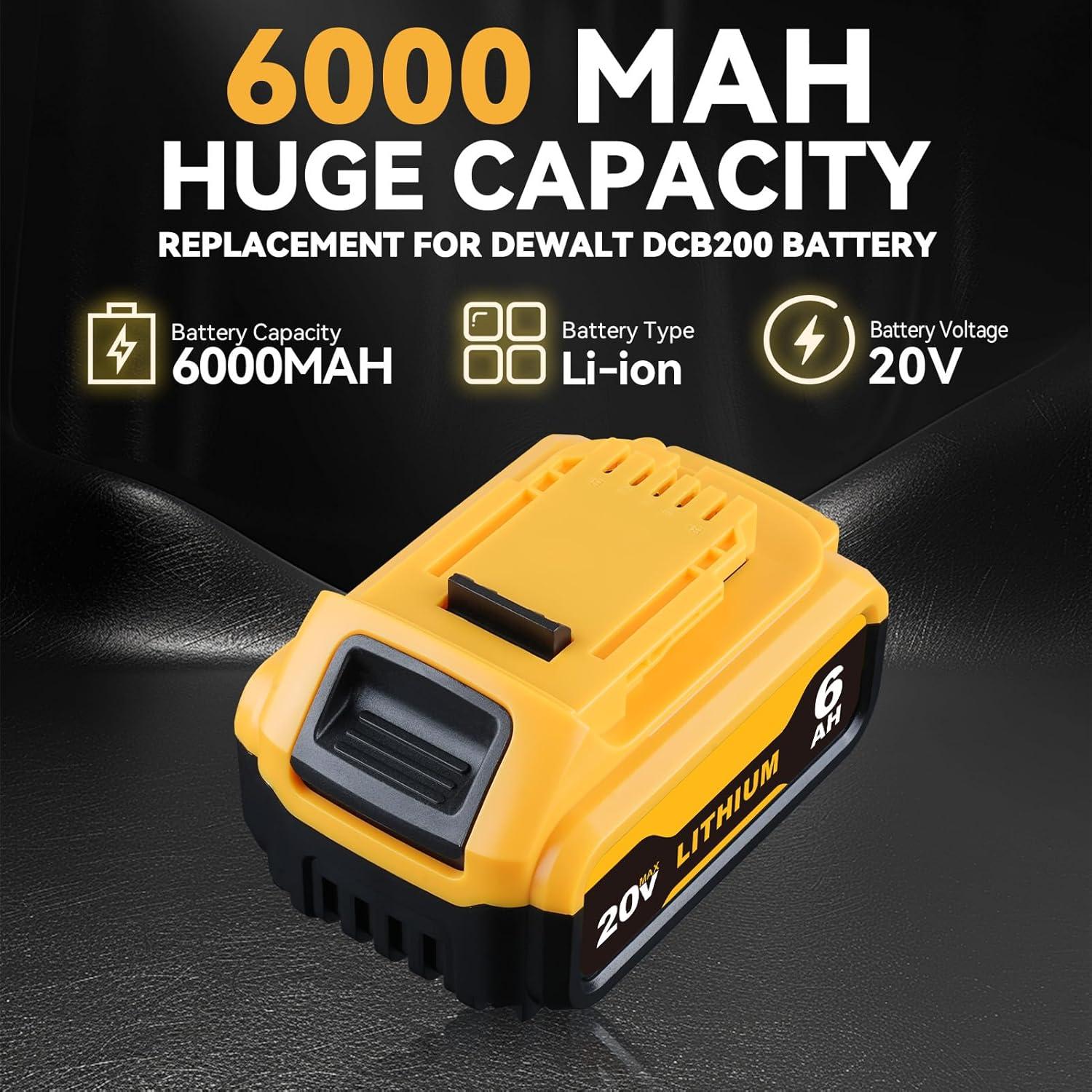 Batería de Reemplazo 6000mAh Dewalt 20V DCB200 DCB204 DCB206 - 2 Paquetes