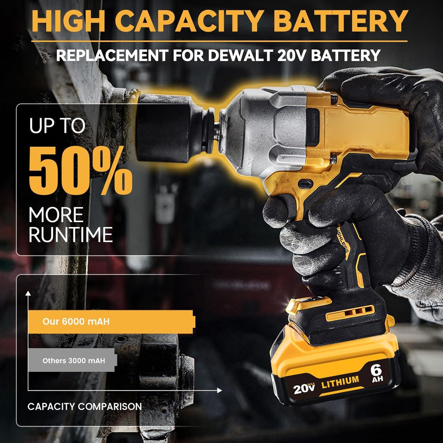 Batería de Reemplazo 6000mAh Dewalt 20V DCB200 DCB204 DCB206 - 2 Paquetes