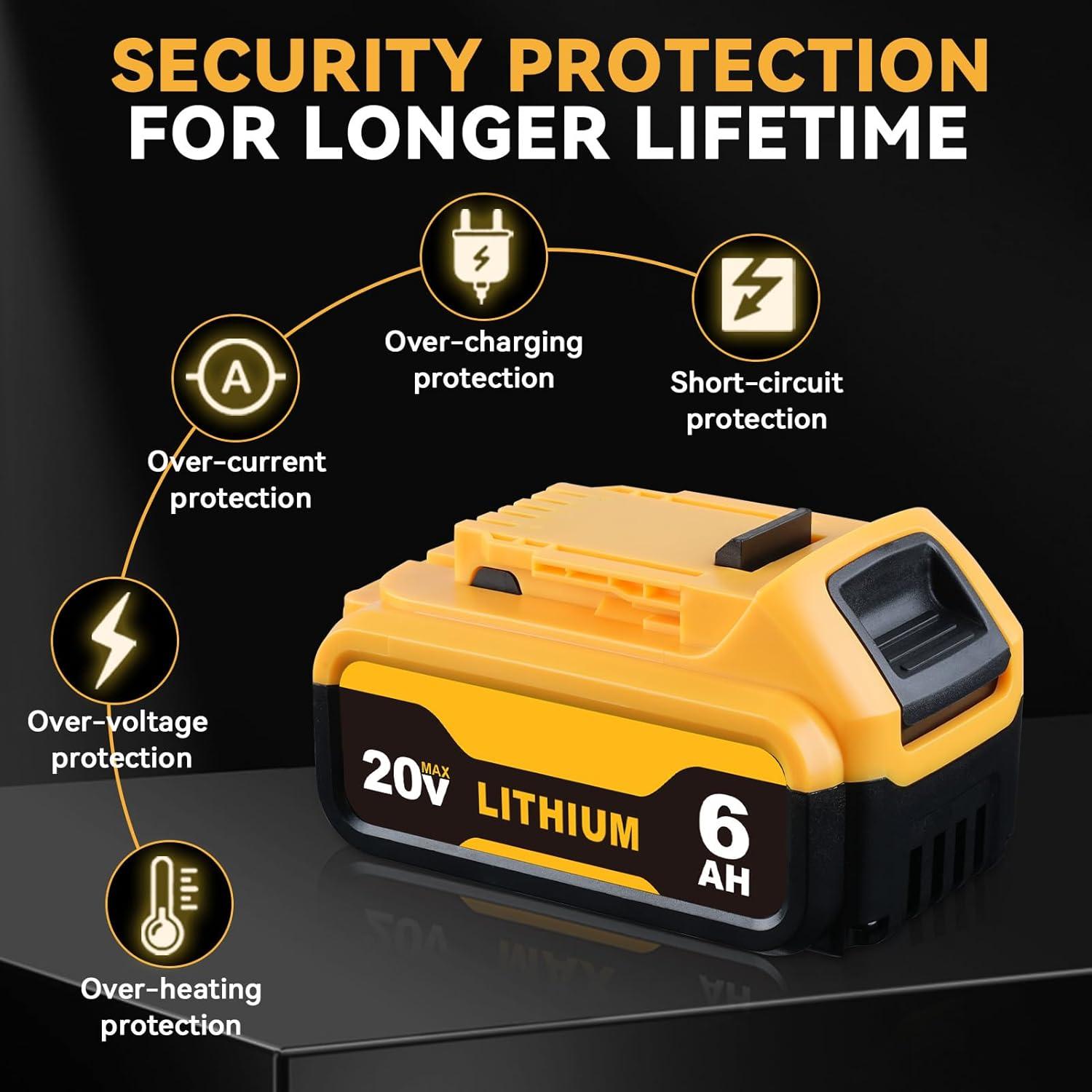 Batería de Reemplazo 6000mAh Dewalt 20V DCB200 DCB204 DCB206 - 2 Paquetes