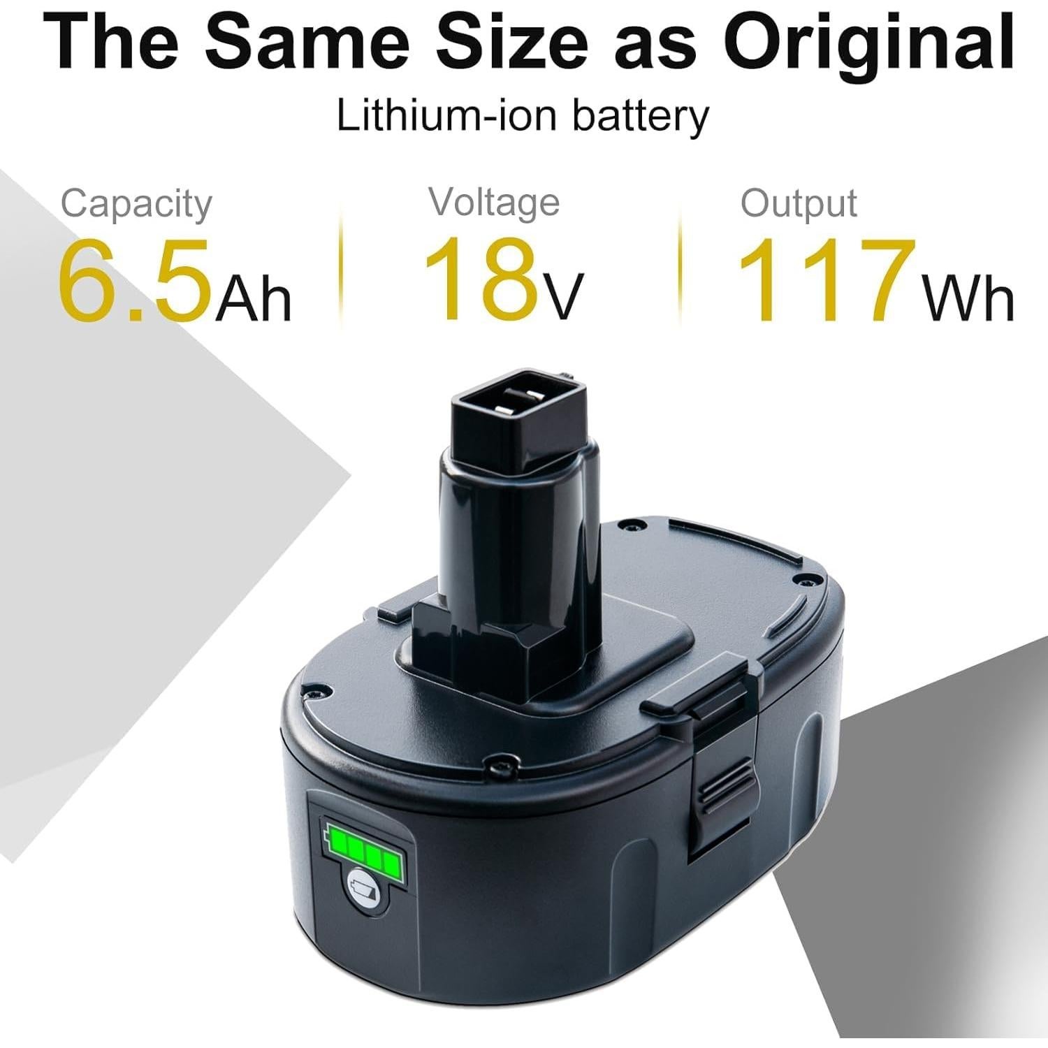 2 Baterías de Litio-ion 6.5Ah para Dewalt 18V DC9096 DC9098