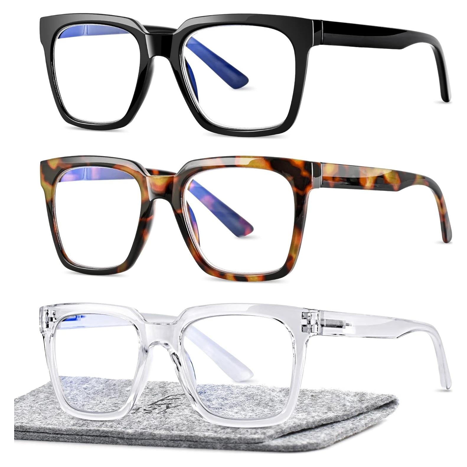 EASY READ 3 Pairs Reading Glasses for Women, Squre Computer Blue Light Blocking Anti UV Readers with Spring Hinge