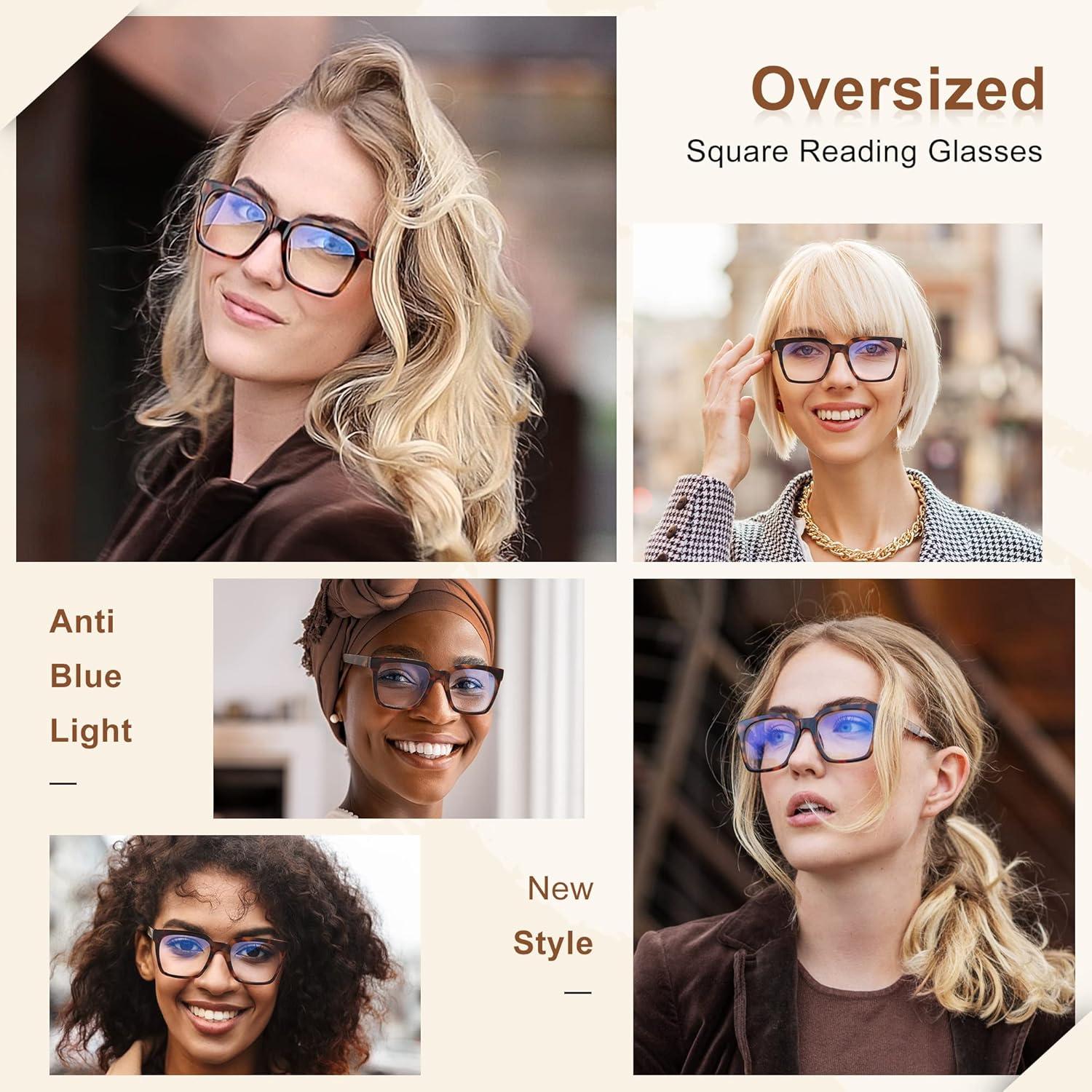 EASY READ 3 Pairs Reading Glasses for Women, Squre Computer Blue Light Blocking Anti UV Readers with Spring Hinge