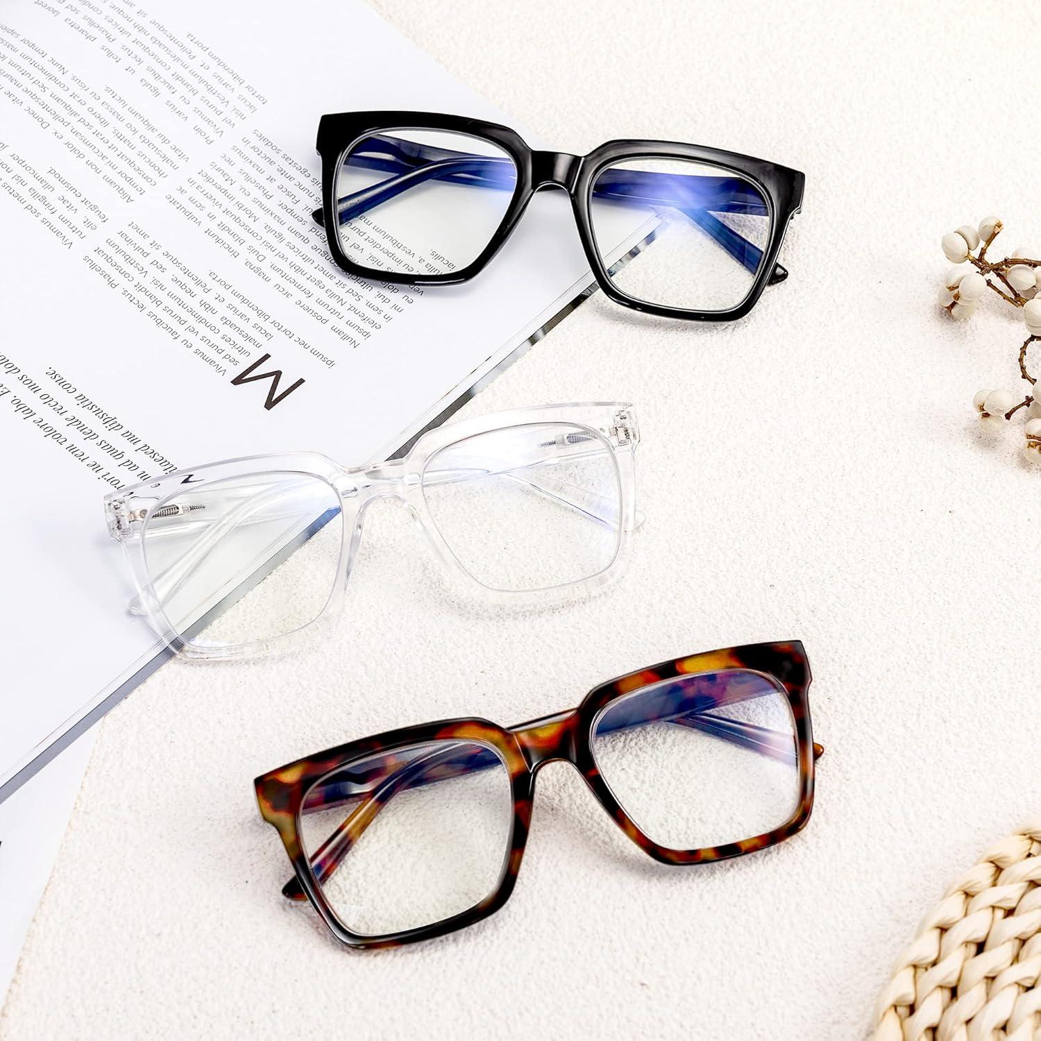 EASY READ 3 Pairs Reading Glasses for Women, Squre Computer Blue Light Blocking Anti UV Readers with Spring Hinge