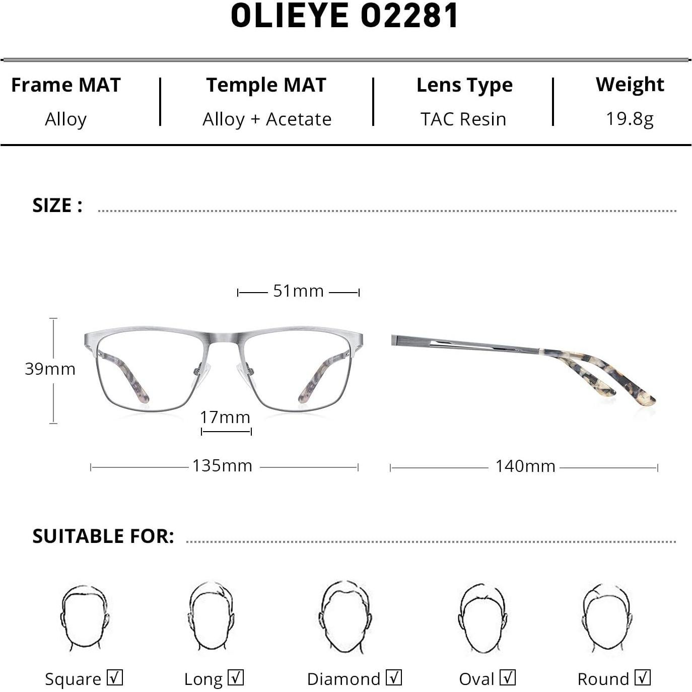 Gafas de lectura OLIEYE unisex 2.5x con bloqueo luz azul