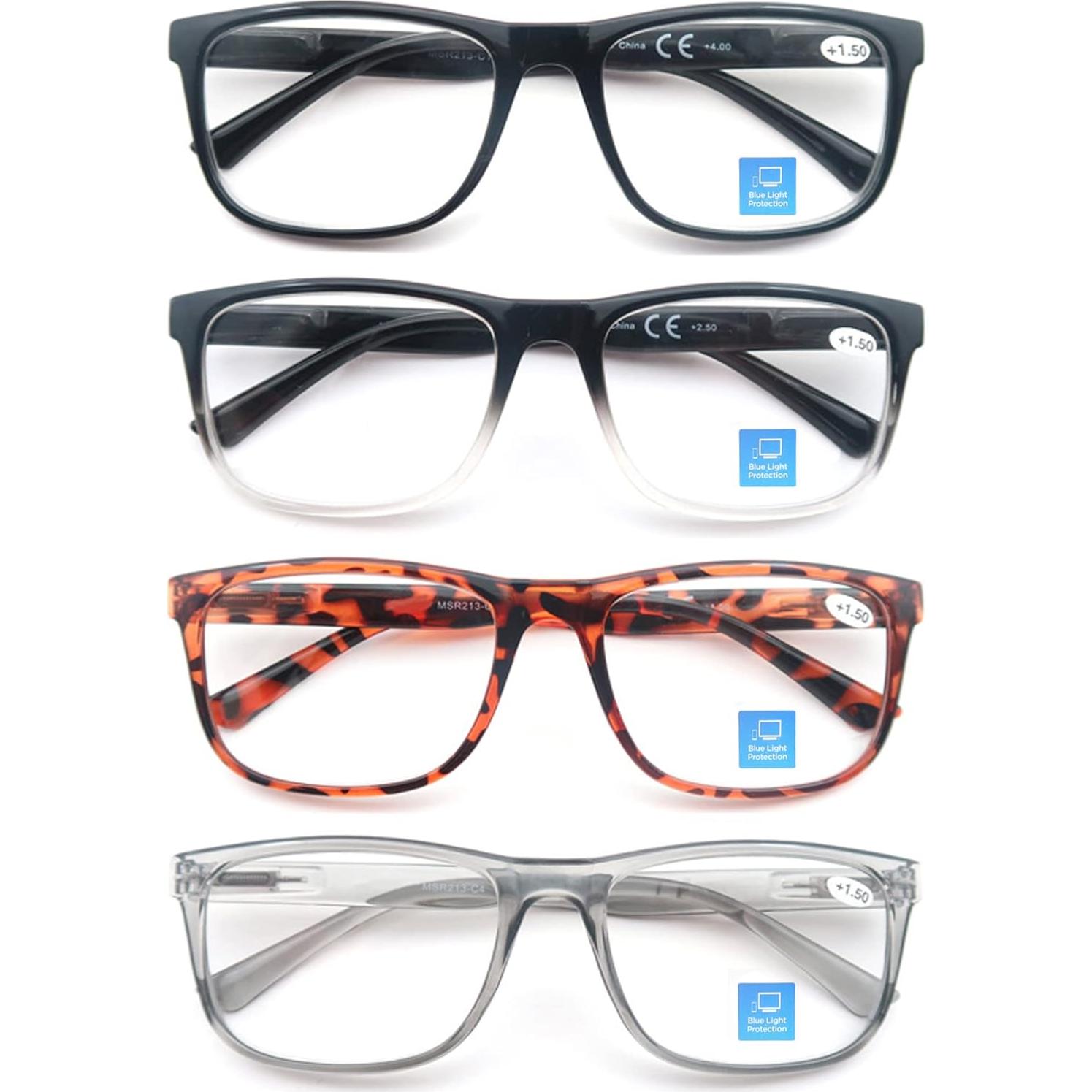 Blue Light Blocking Reading Glasses Men Large Oversized Square Readers Wide fit Cheaters for Men W/Big Head/Large Face