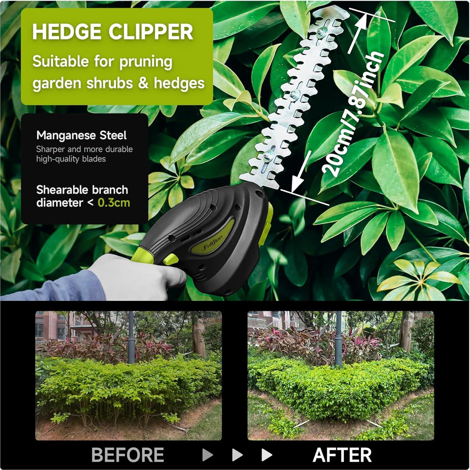 Cortadora de Setos Inalámbrica Fulljion 21V 2 en 1 con Baterías