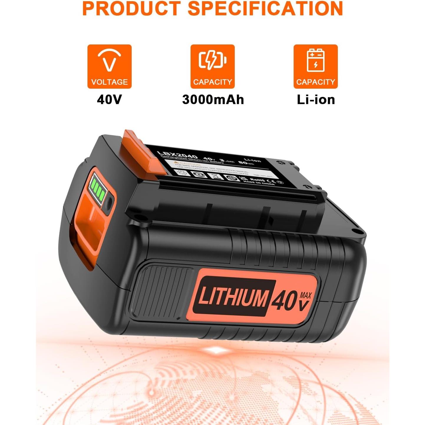 Batería DORETEHU 40V 3000mAh Compatible Black & Decker