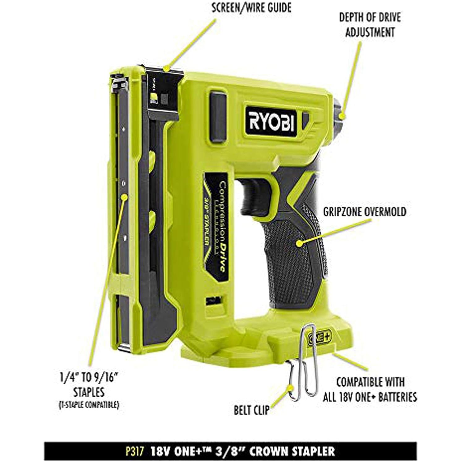 Grapadora Inalámbrica RYOBI P317-P163 18V con Batería 2.0Ah