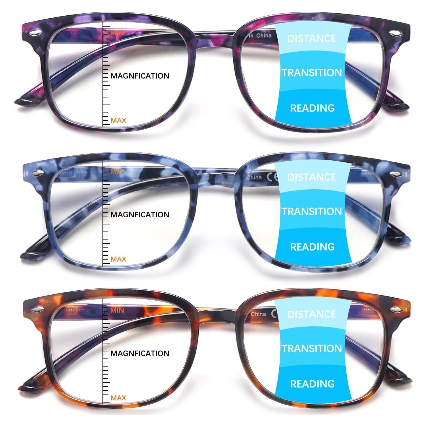 Progressive Multifocal Anti Blue Light Reading Glasses for Women and Men Fashion Eyeglasses Frame