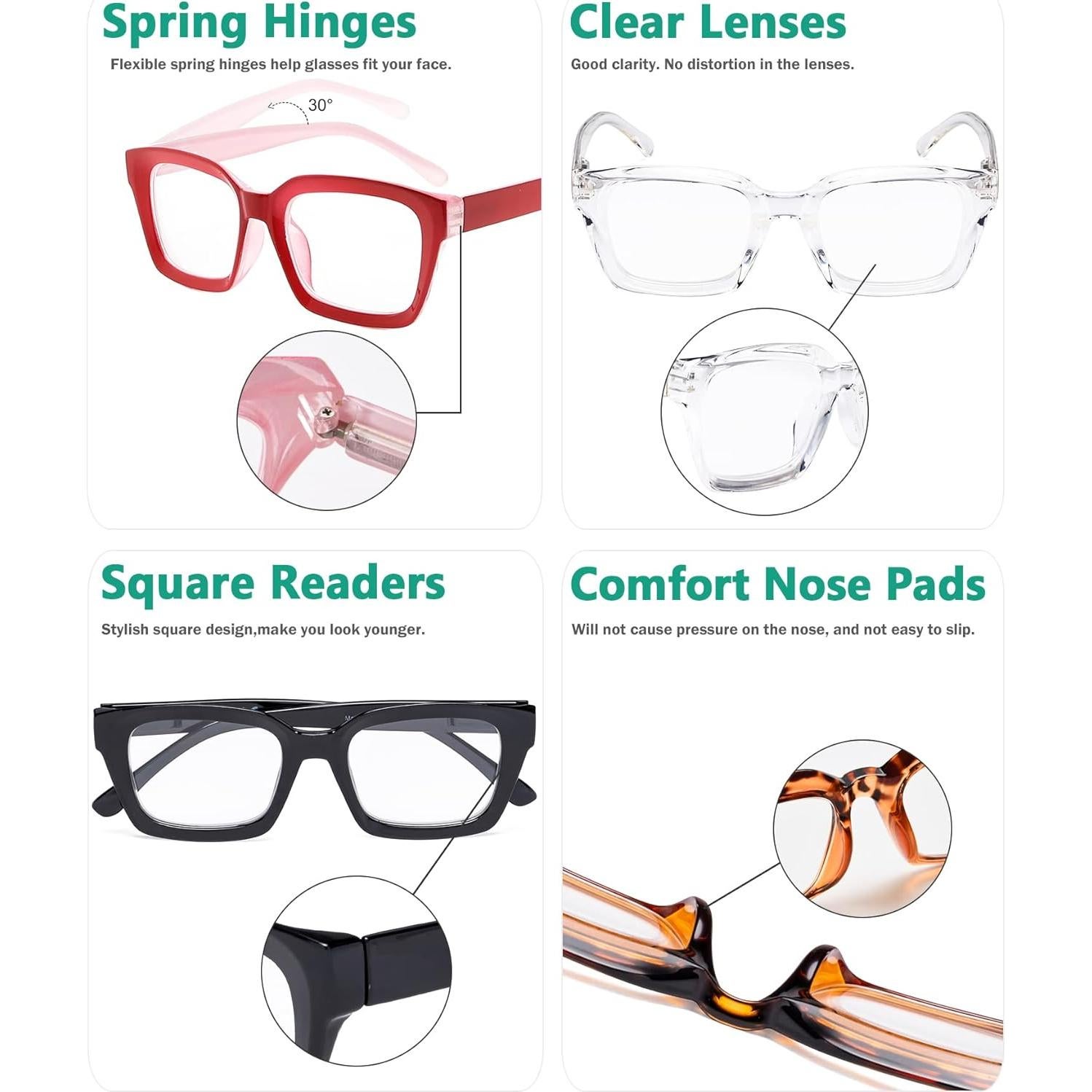 Gafas de Lectura Eyekepper 4 Paquetes Mujeres Cuadradas