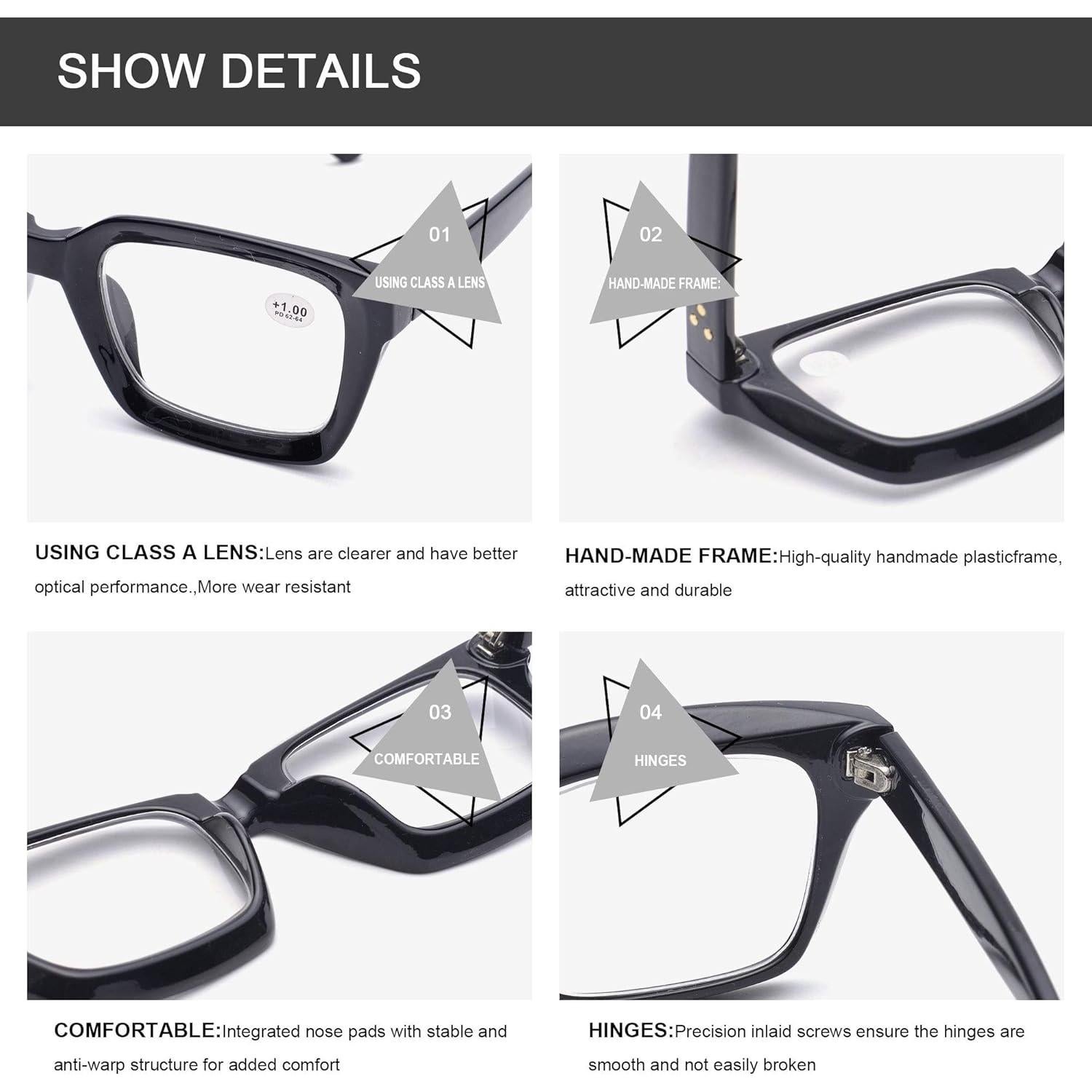 Gafas de Lectura Retro ZUVGEES 50mm Estilo Grande Unisex