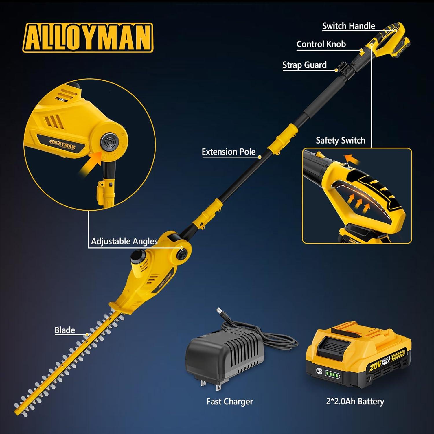 Cortadora de Setos Telescópica Alloyman 20V 2.4m 2 Baterías
