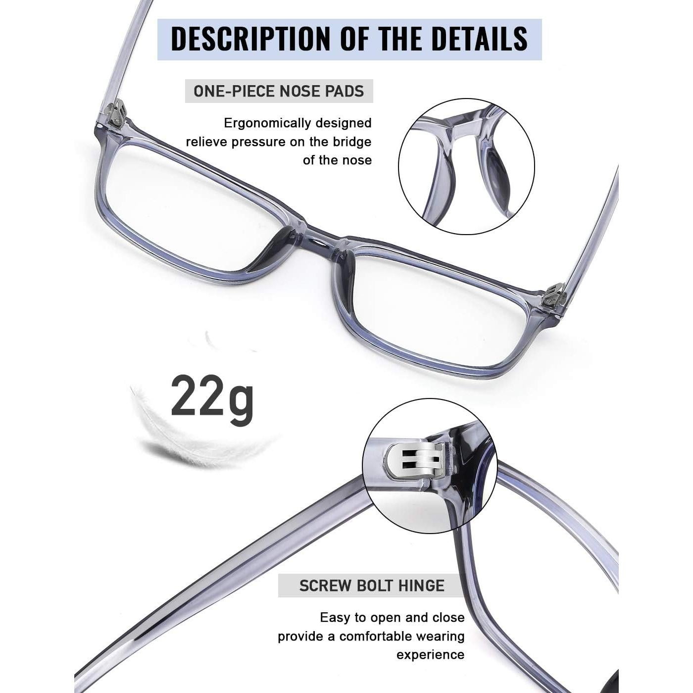 Gafas Anti Luz Azul TEAPLMTT Cuadradas Grises para Computadora