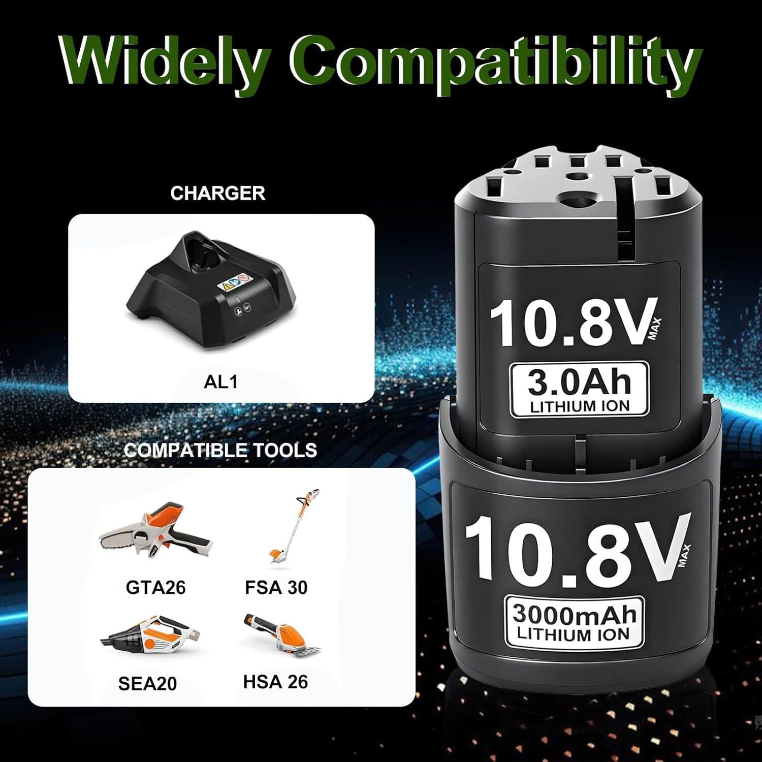 Batería de Reemplazo 3000mAh 10.8V para Stihl HSA26 AS2 GTA26