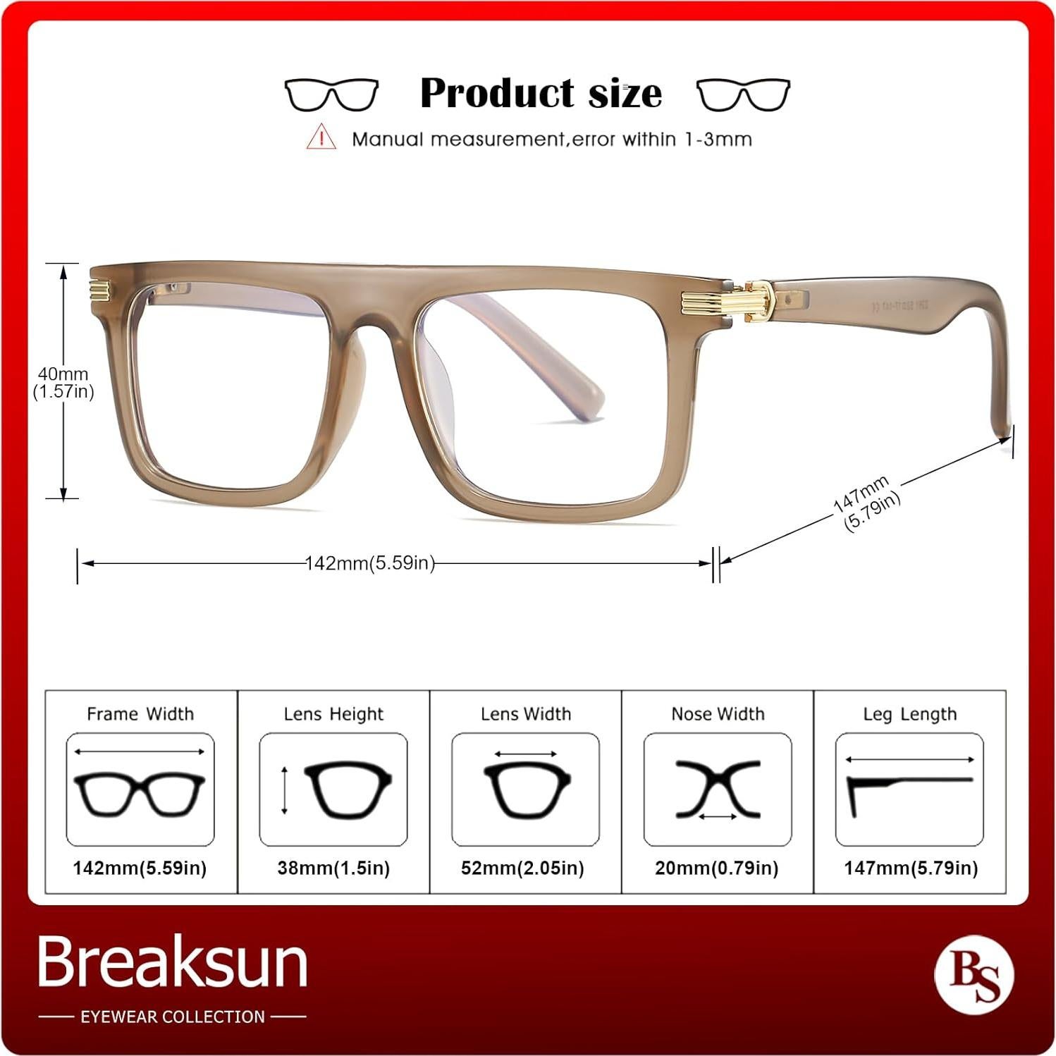Gafas de moda cuadradas Breaksun B76 con lentes claros