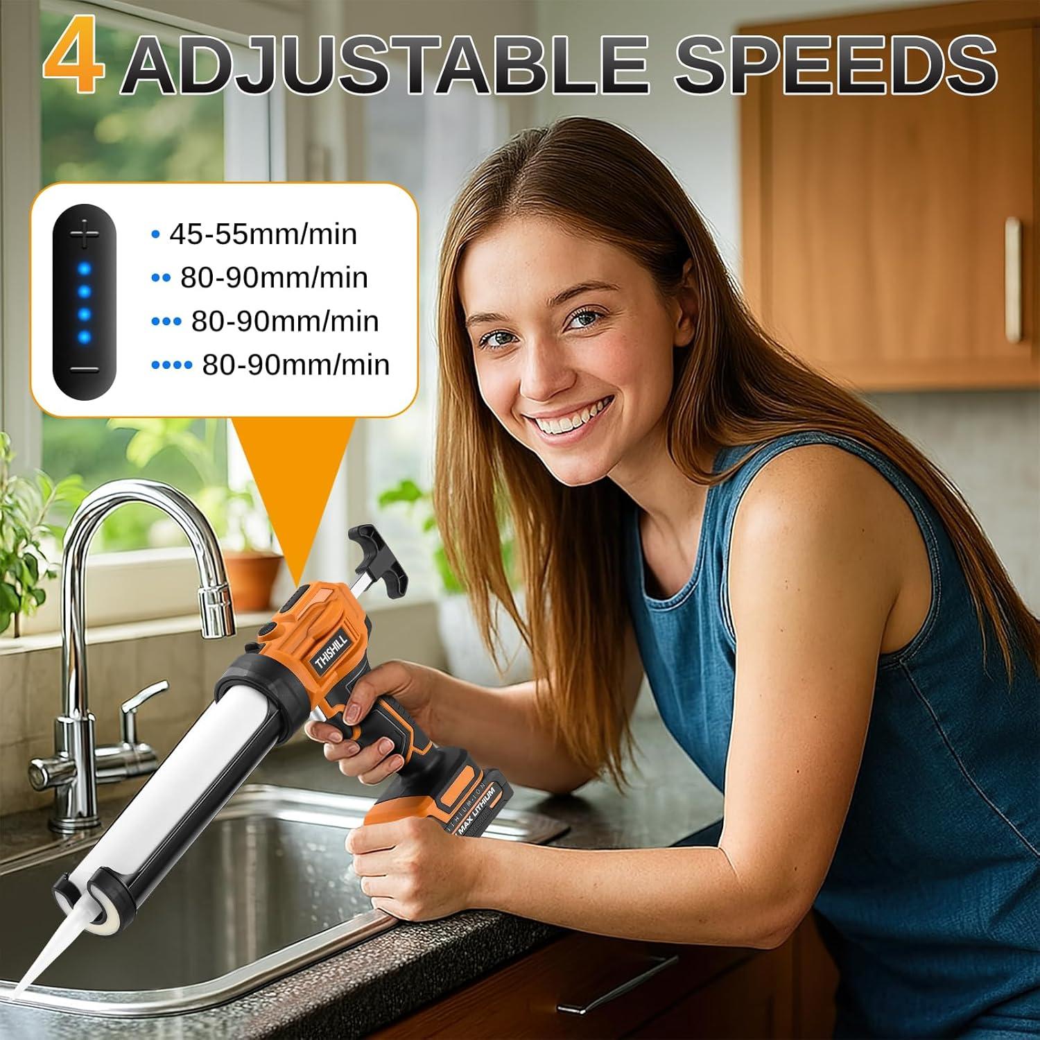 Pistola de Calafateo Eléctrica THIS HILL 300ml 20V 4 Velocidades