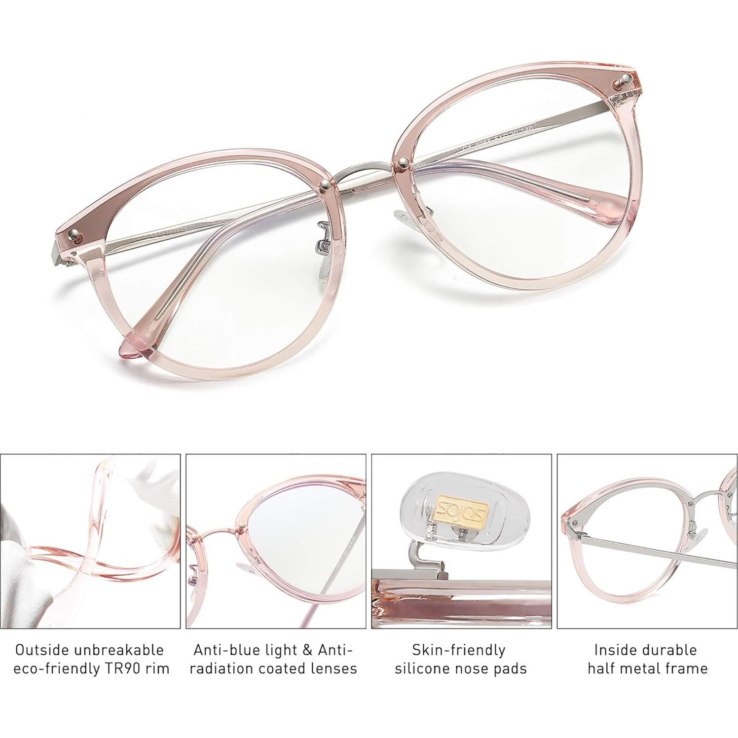 Gafas de Lectura SOJOS Retro Redondas TR90 con Luz Azul