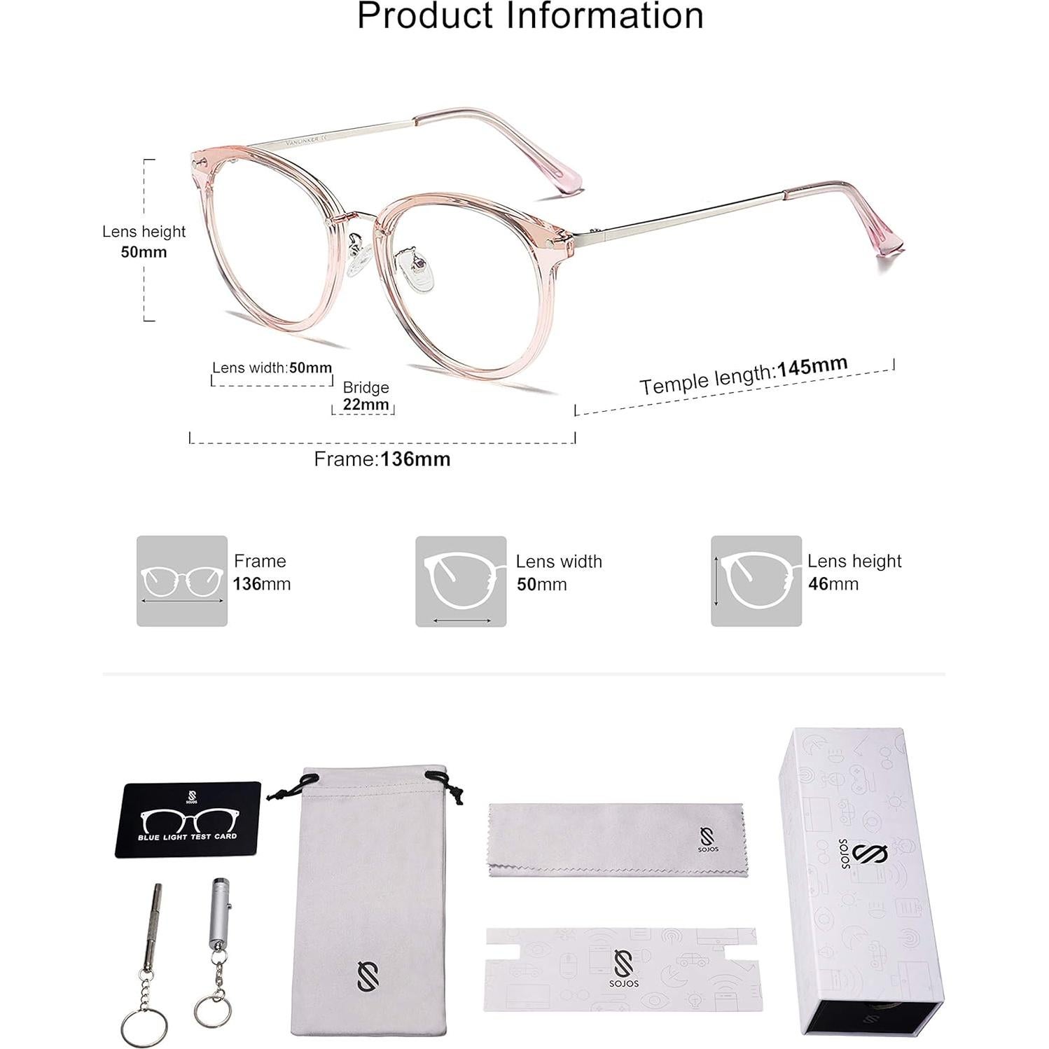 Gafas de Lectura SOJOS Retro Redondas TR90 con Luz Azul