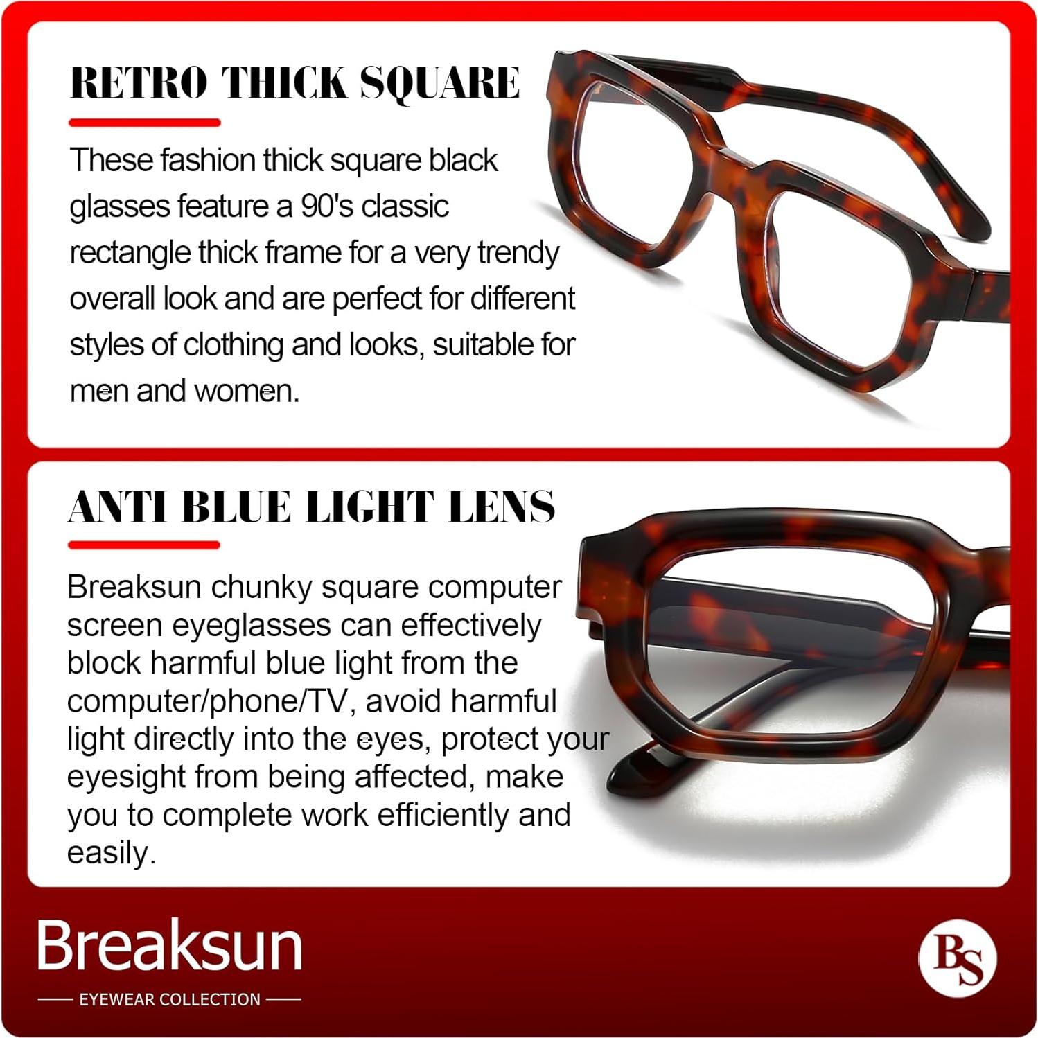 Gafas Retro Cuadradas Breaksun con Bloqueo Luz Azul