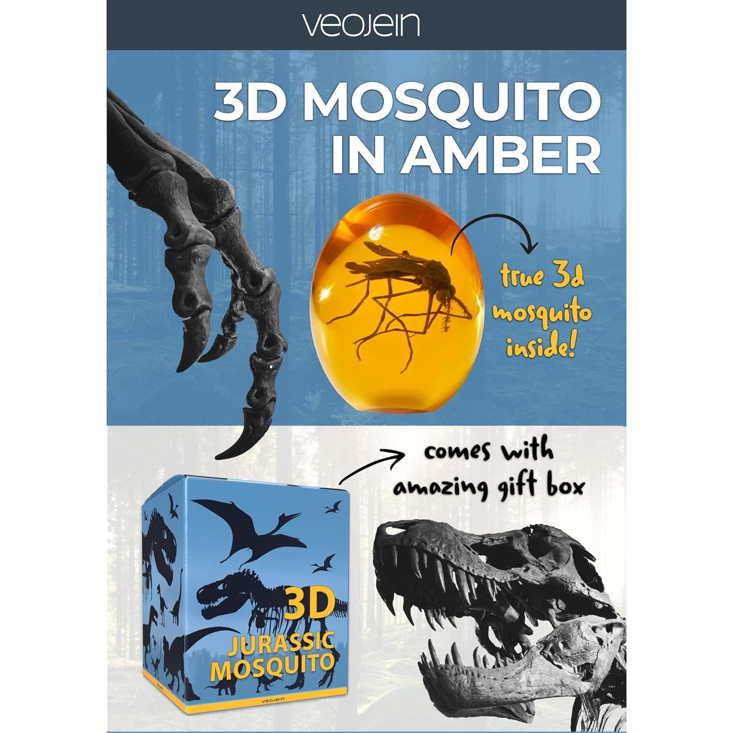Mosquito 3D en Ámbar VEOJEIN | Réplica Decorativa 8.4 cm