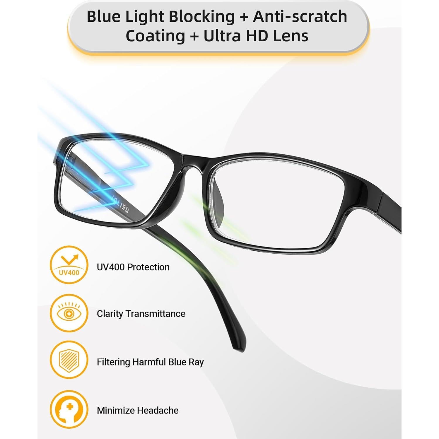 Gafas de Lectura JOLISU Paquete de 5 Colores 2.0x Luz Azul