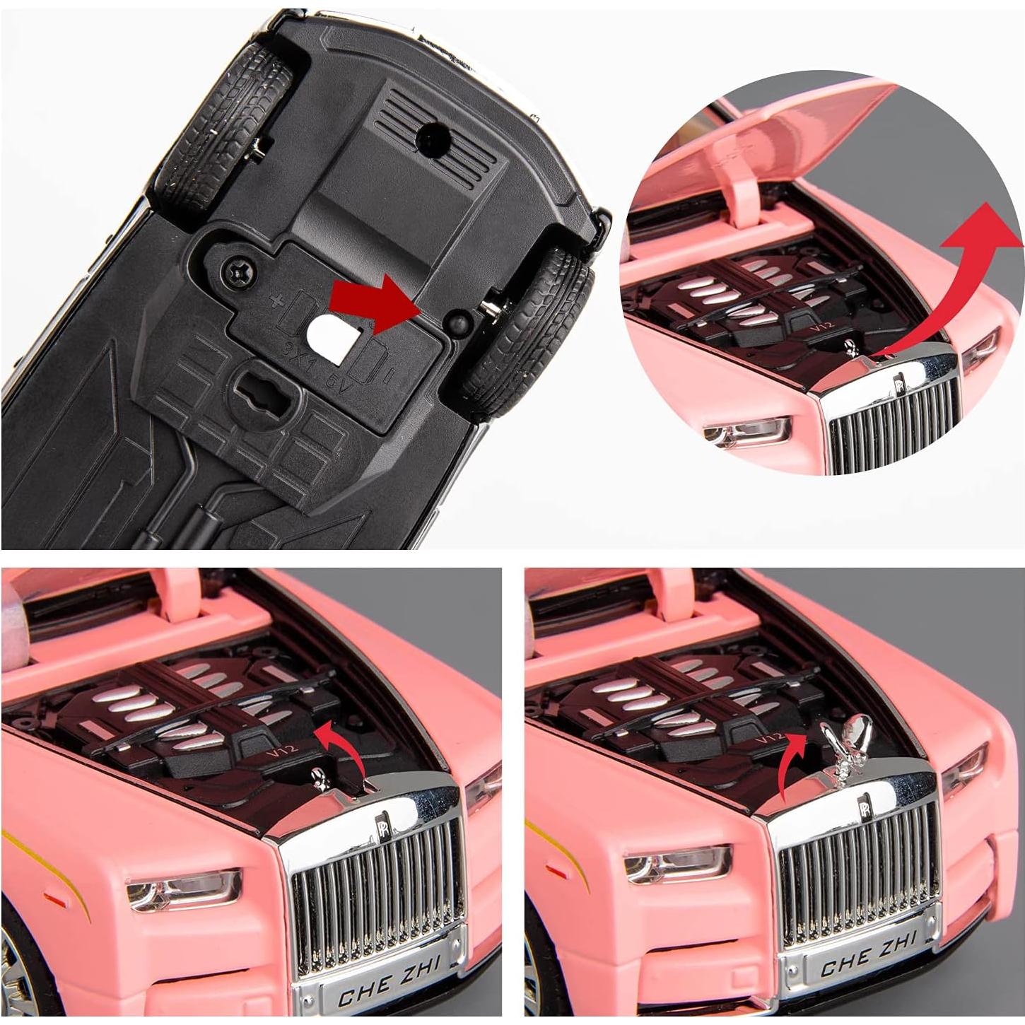 Coche de Juguete Rolls-Royce Phantom 1/32 BDTCTK Rosa con Sonido y Luz