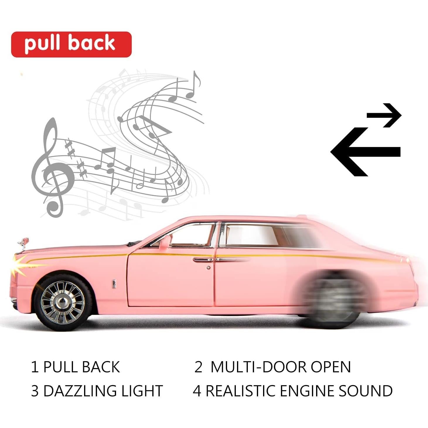 Coche de Juguete Rolls-Royce Phantom 1/32 BDTCTK Rosa con Sonido y Luz