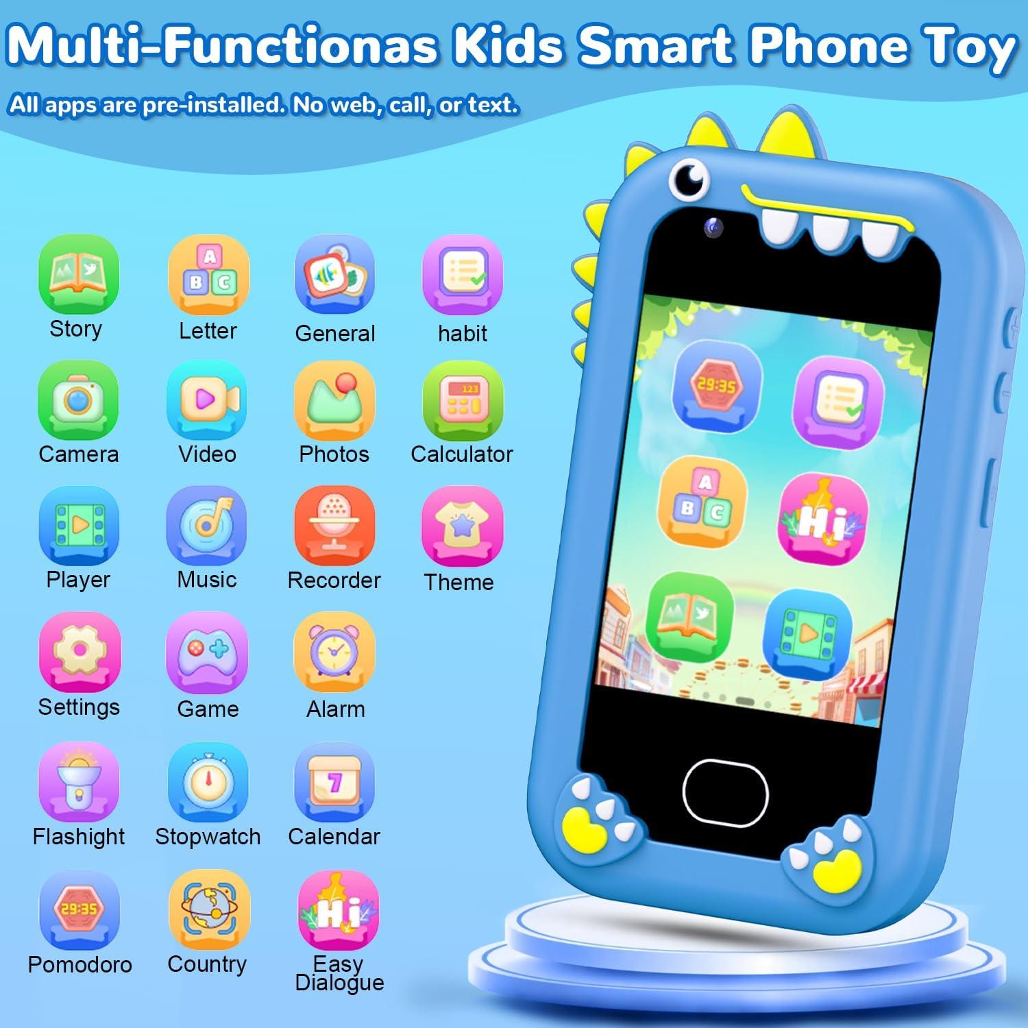 Teléfono Infantil Lapare Azul con Pantalla Táctil y Doble Cámara