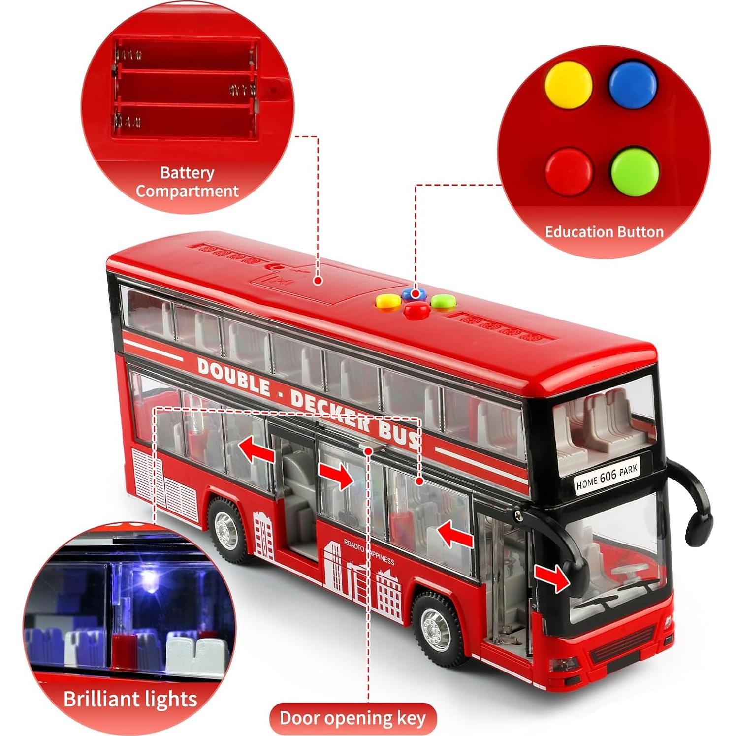 Juguete Autobús de Dos Pisos Cdymkf 28cm con Luces y Sonidos