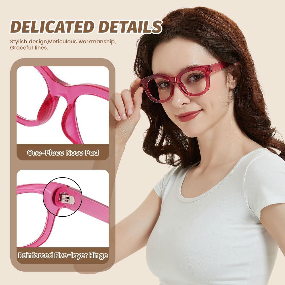 JiSoo Oversized Reading Glasses for Women Men, Stylish Designer Readers Women with Large Frame