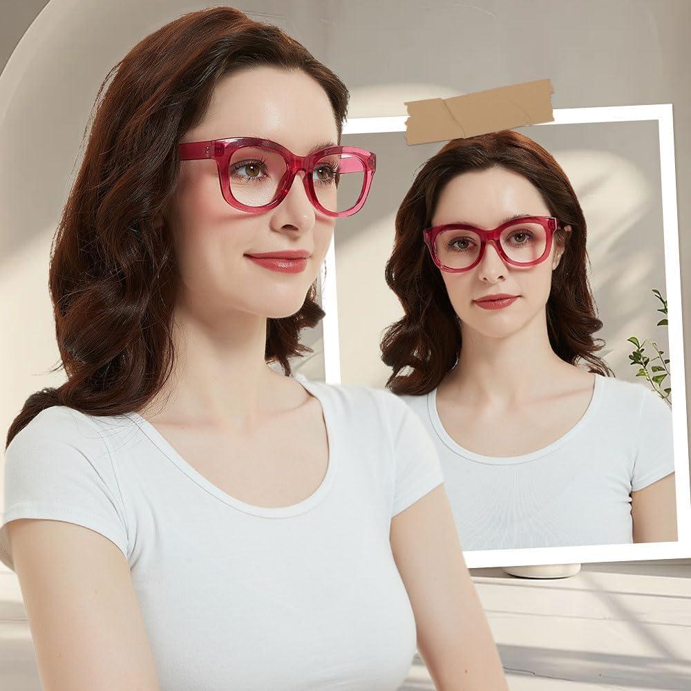 JiSoo Oversized Reading Glasses for Women Men, Stylish Designer Readers Women with Large Frame