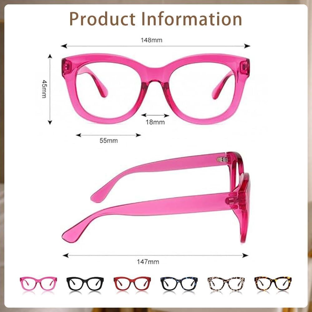 JiSoo Oversized Reading Glasses for Women Men, Stylish Designer Readers Women with Large Frame
