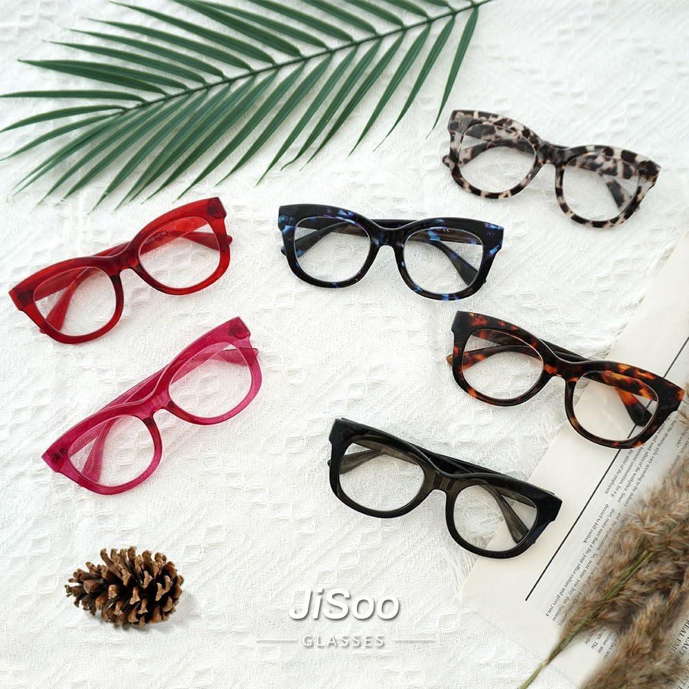 JiSoo Oversized Reading Glasses for Women Men, Stylish Designer Readers Women with Large Frame
