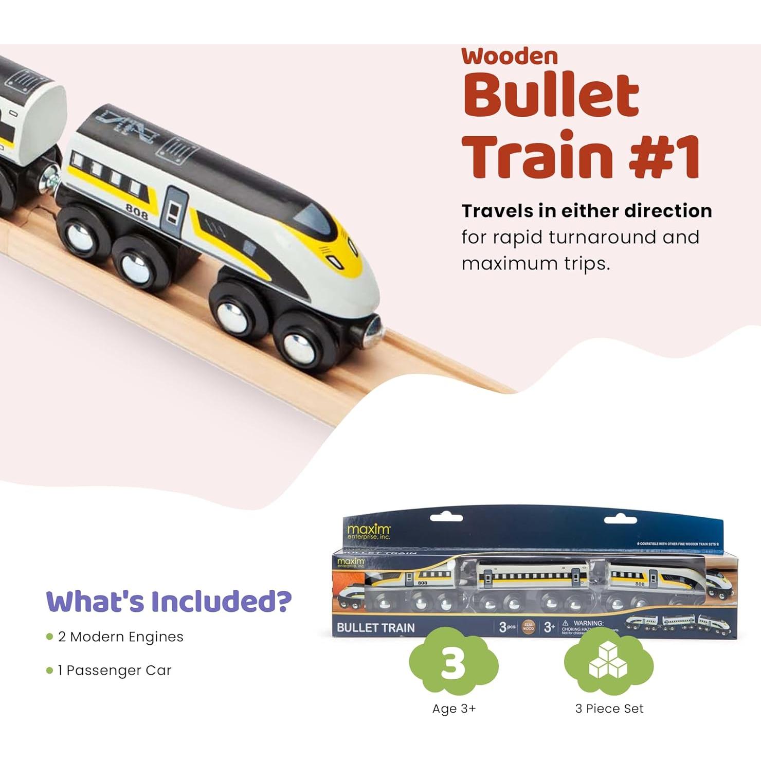 Tren Bala de Madera Maxim Enterprise con 2 Motores y Vagón