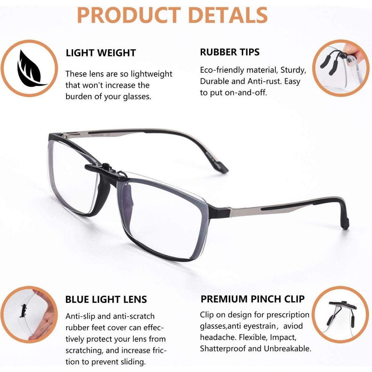 Clip en Gafas FONHCOO Anti Luz Azul para Prescripción