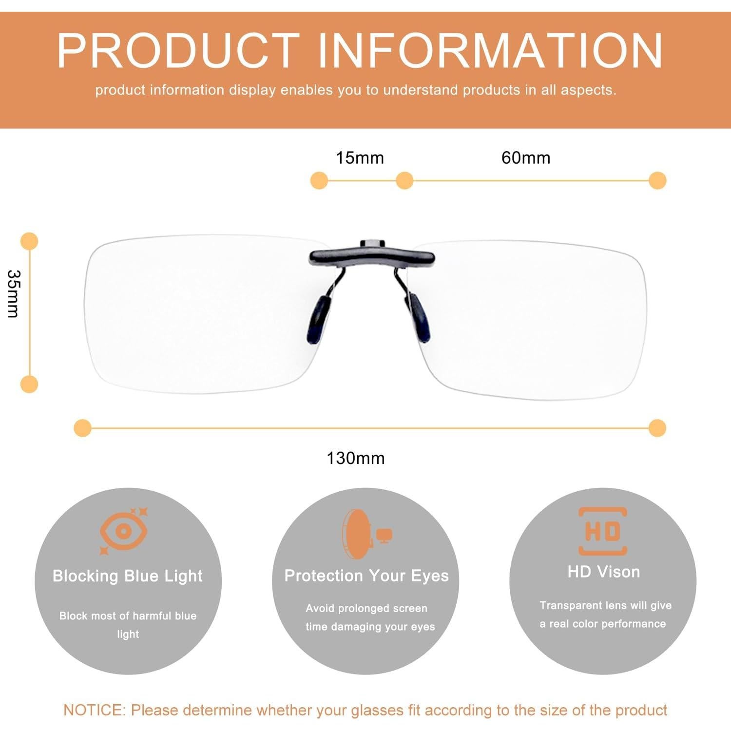 Clip en Gafas FONHCOO Anti Luz Azul para Prescripción