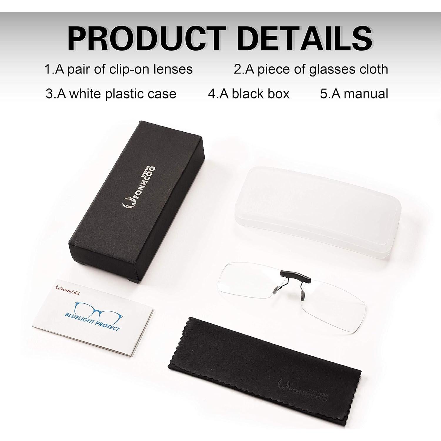 Clip en Gafas FONHCOO Anti Luz Azul para Prescripción