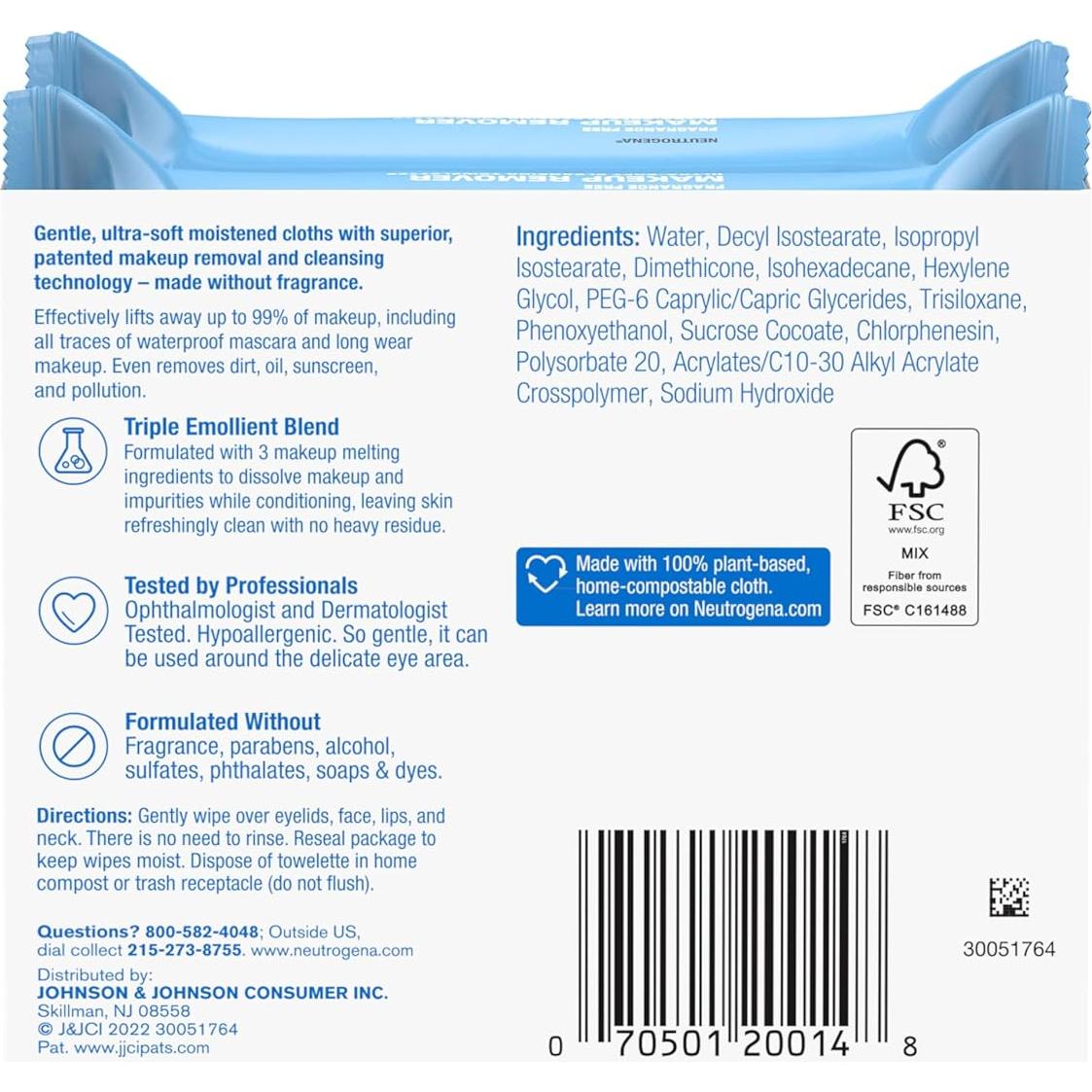 Toallitas Desmaquillantes Neutrogena Sin Fragancia 50 Piezas