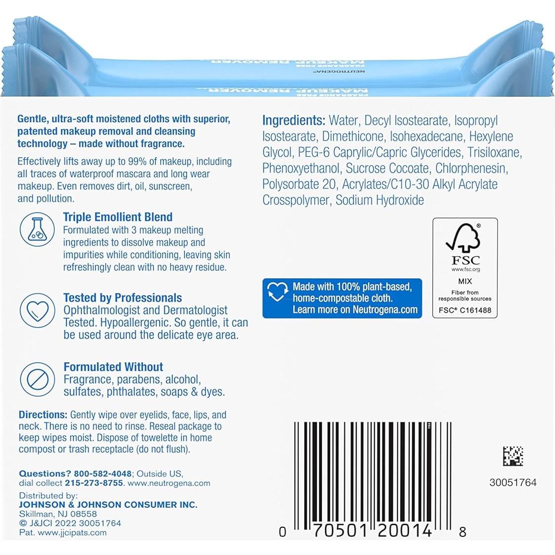Toallitas Desmaquillantes Neutrogena Sin Fragancia 50 Piezas