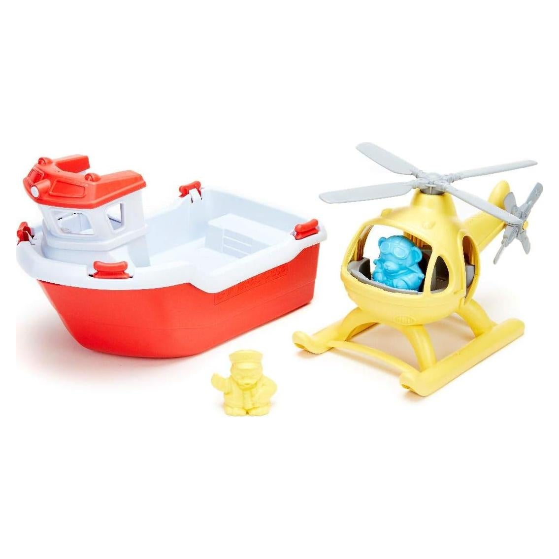 Barco de Rescate Green Toys con Helicóptero y Personajes