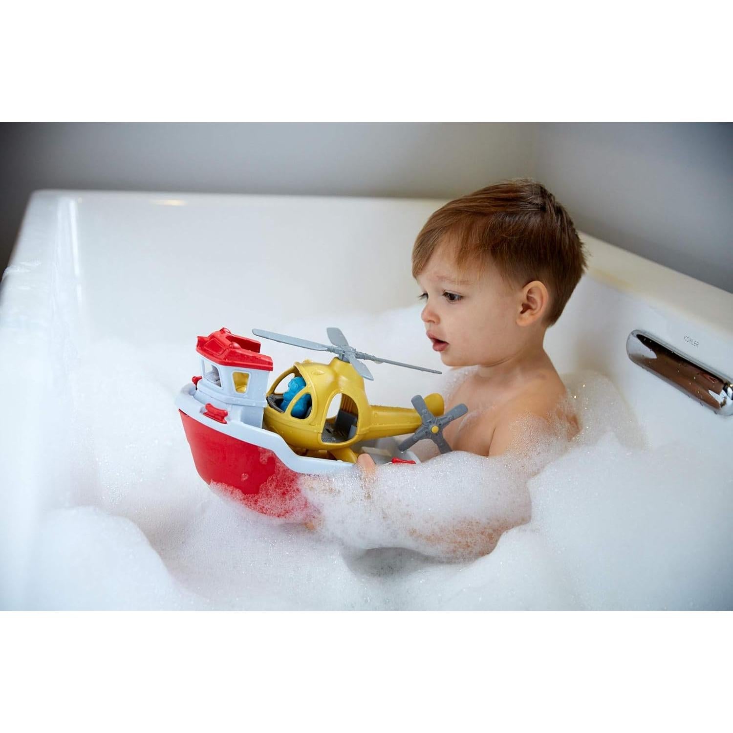 Barco de Rescate Green Toys con Helicóptero y Personajes