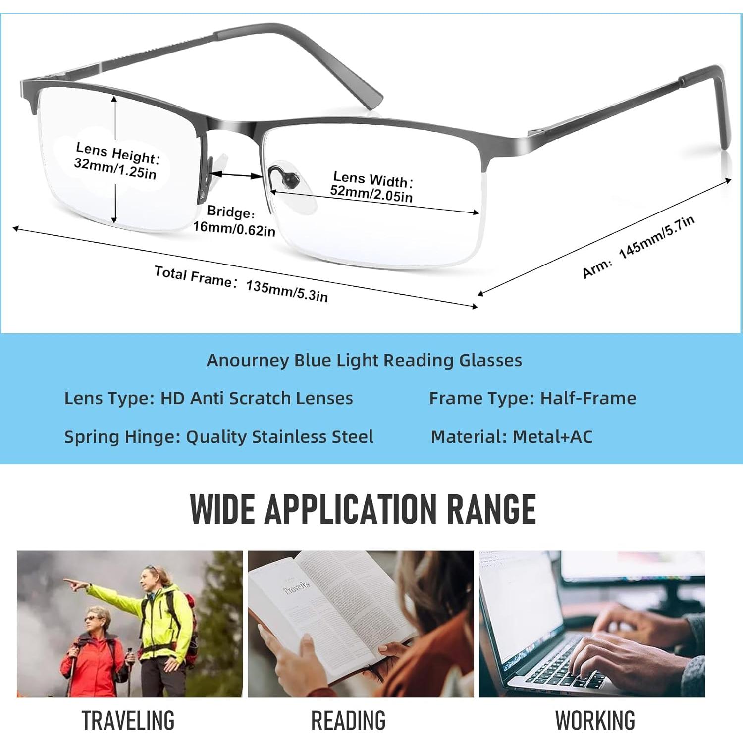 Gafas bloqueadoras de luz azul Anourney Metal 2 PCs UV400