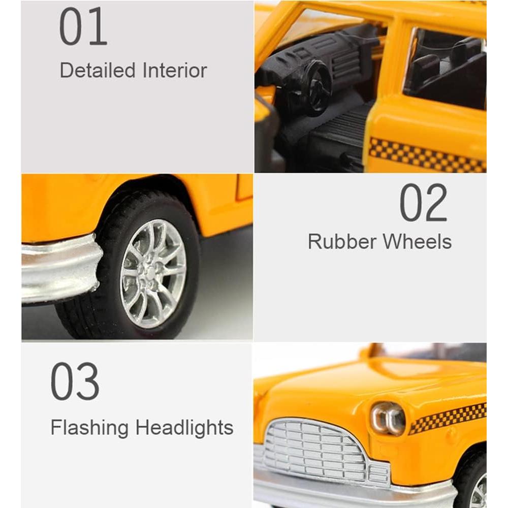 Diecast Taxi Amarillo NYC Clásico 11.43 cm con Luces y Sonidos